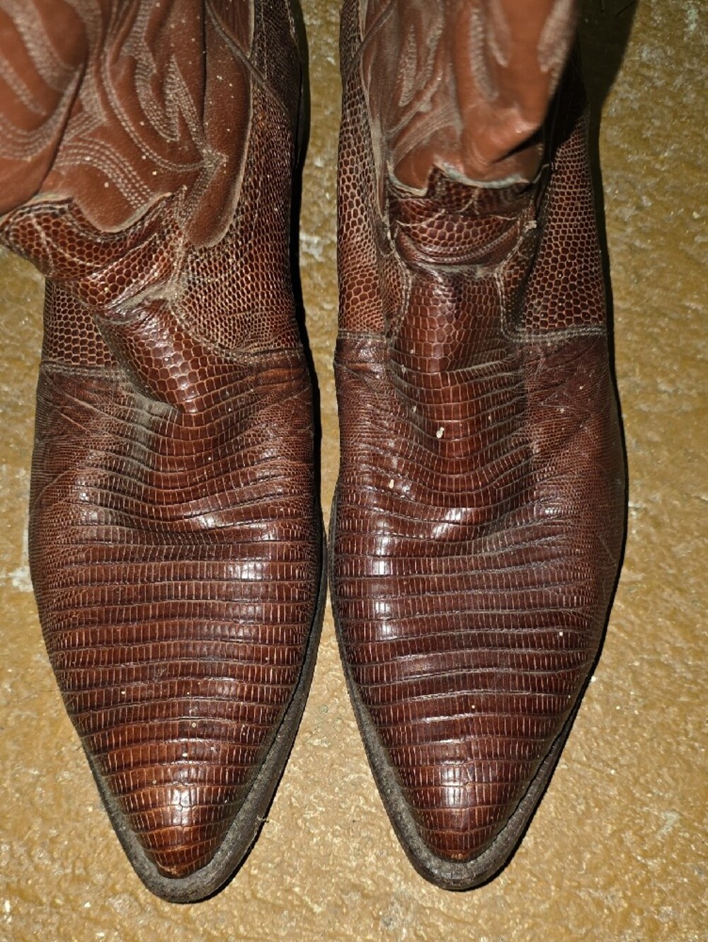 Justin Boots Iguana Lizard Men's Brown Leather Cowboy Boots with Pointed Toe